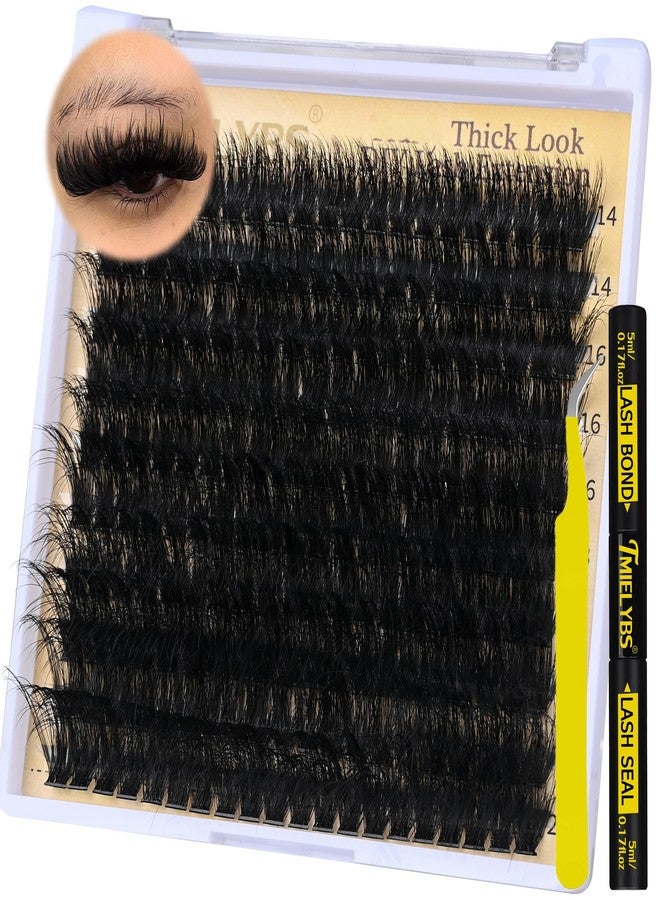 TMIELYBS Thick Lash Clusters Kit 14-20mm Volume Cluster Eyelash Extensions D Curly 200D Individual Lashes 200Pcs Wispy Eyelashes Clusters Kit with Bond&Seal, Tweezers, Waterproof Soft DIY at Home, by TMIELYBS - Image 1